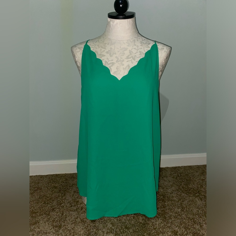 NWT Loft Womens Green Scalloped Cami Tank Top - Kelly Green - M